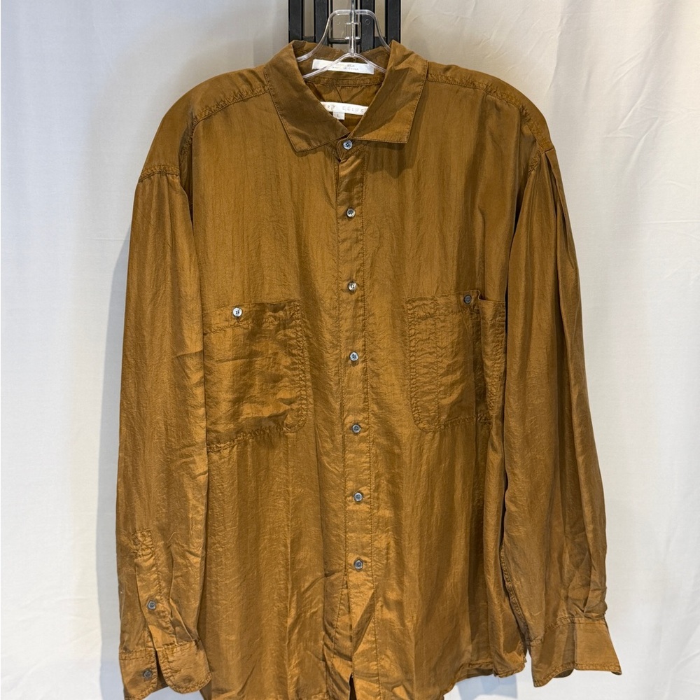 Perry Ellis Brown Casual Button Down Shirt (vintage) (100% silk)‎
